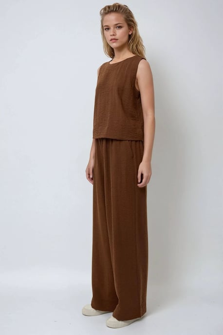 Linnen Voel Blouse & Elastische Taille Broek Tweedelige Coördinatie Set - Image 3
