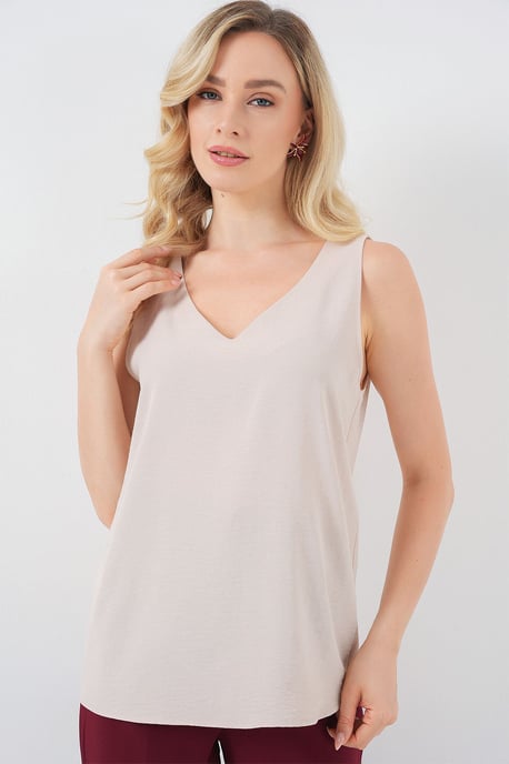 Getextureerde V-hals Mouwloze Blouse - Image 1