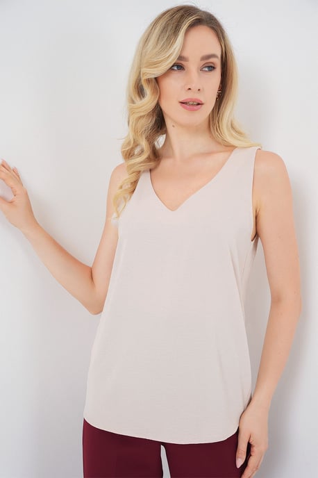 Getextureerde V-hals Mouwloze Blouse - Image 4