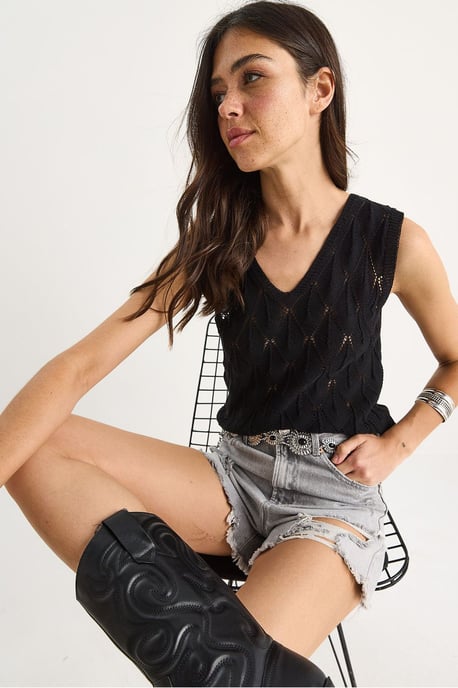 Gestructureerde V-hals Kant Blouse - Image 2