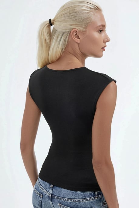 Mouwloze Drape Blouse met Ronde Hals - Image 3