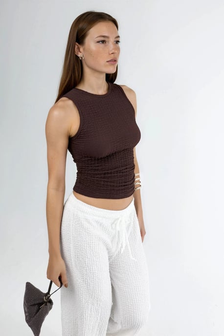 Gestructureerd Geribbeld Crew Neck Top - Image 4