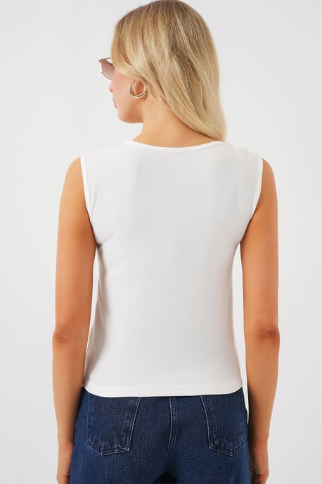 Geribbelde Mouwloze Blouse met Accessoire Detail - Image 6