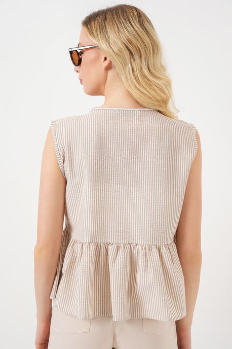 Randig Texturerad Blus med Slips - Image 6