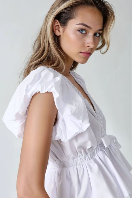 Aansluitende Katoenen Blouse met Strikdetail - Image 3