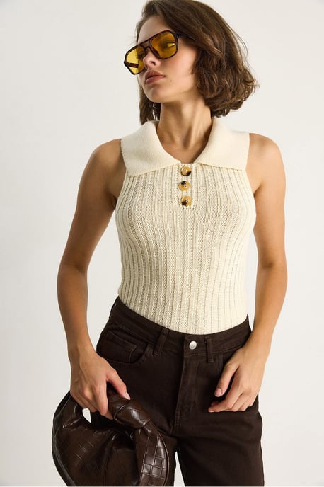 Knit Blouse with Button Closure - Image 2
