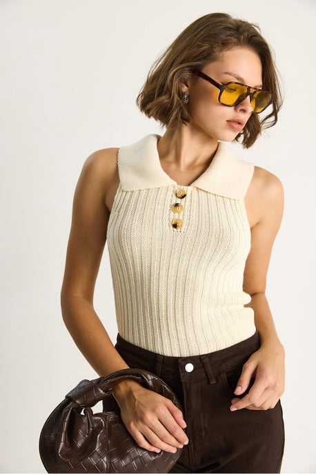 Knit Blouse with Button Closure - Image 3