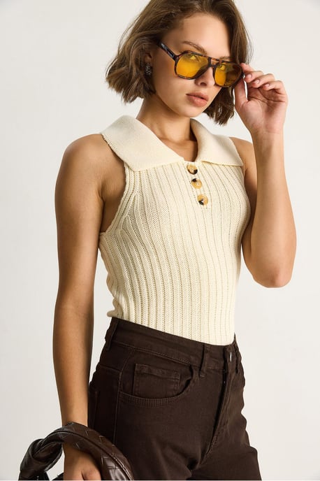 Knit Blouse with Button Closure - Image 4