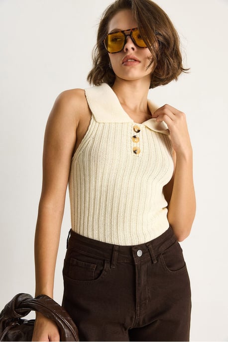 Knit Blouse with Button Closure - Image 5