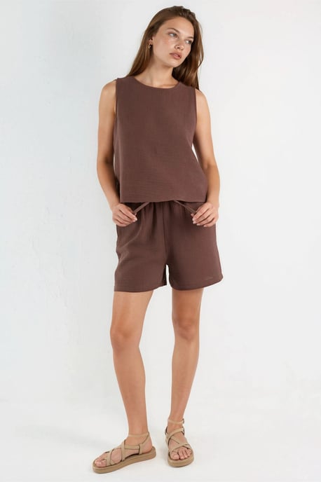 Mouwloze Muslin Blouse en Shorts Set - Image 1