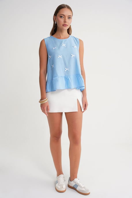 Crew Neck Blouse with Bow Detail - Image 2