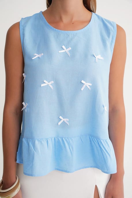 Crew Neck Blouse with Bow Detail - Image 3