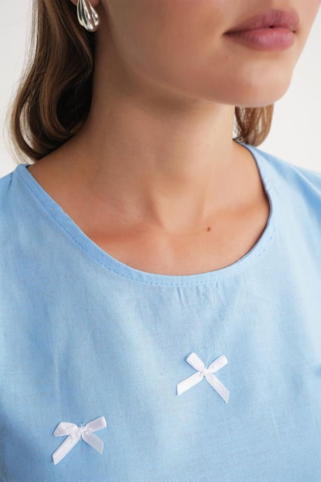 Crew Neck Blouse with Bow Detail - Image 4