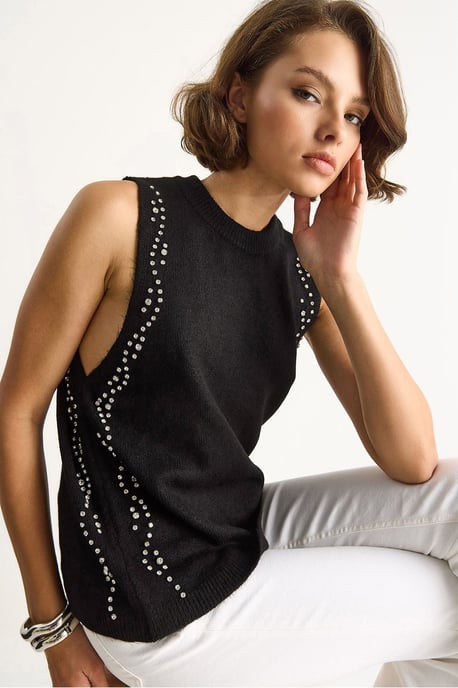Texturerad Stickad Crew Neck Blus - Image 1