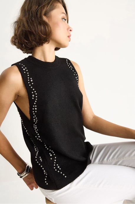 Texturerad Stickad Crew Neck Blus - Image 3
