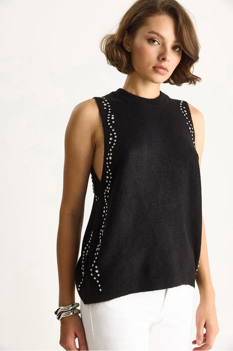 Texturerad Stickad Crew Neck Blus - Image 4