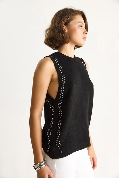 Texturerad Stickad Crew Neck Blus - Image 5
