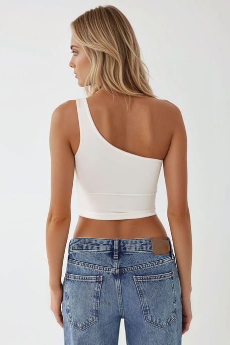 Asymmetrische Kraag Aansluitend Crop Top - Image 5