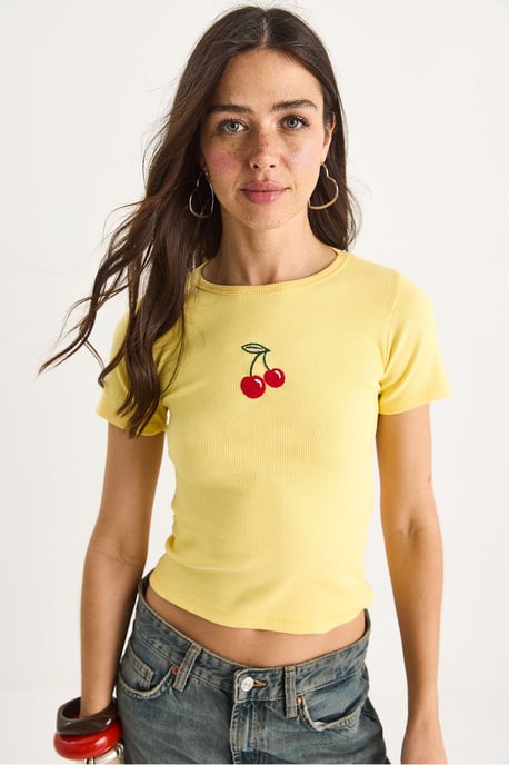Geborduurde Geribde Crop Top - Image 2