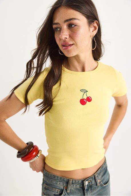 Geborduurde Geribde Crop Top - Image 3