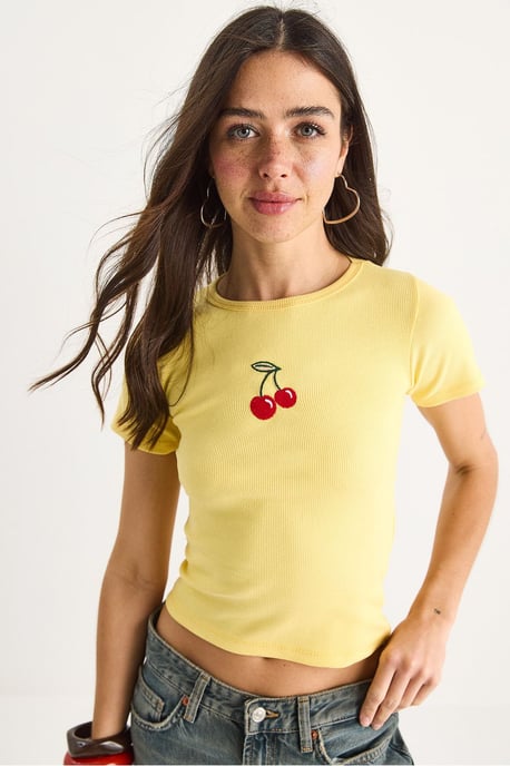 Geborduurde Geribde Crop Top - Image 4