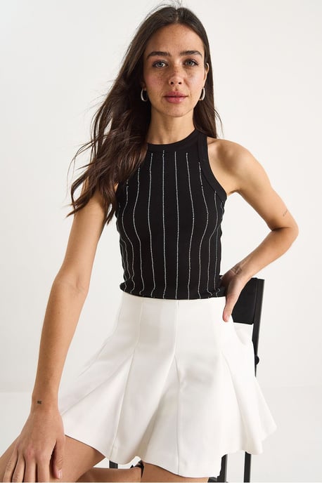Striped Ribbed Crew Neck Crop Top - Image 3