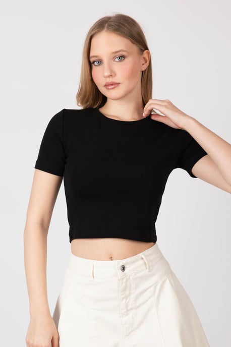 Crew Neck Bas T Crop Top - Image 2