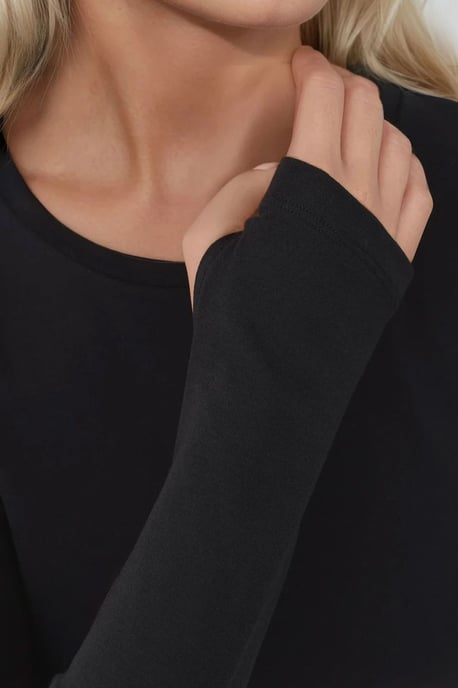 Elastisk Crew Neck Långärmad Crop Top - Image 2