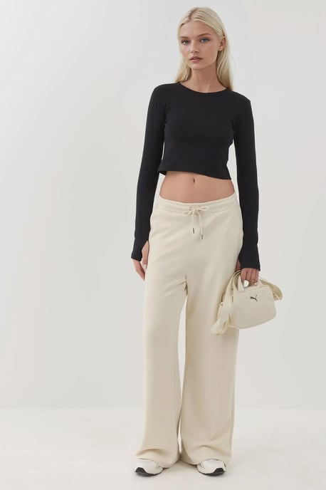 Elastisk Crew Neck Långärmad Crop Top - Image 4