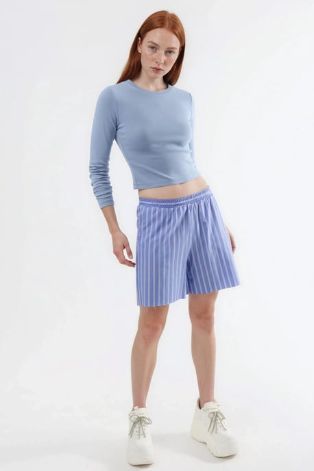 Slim Fit Lange Mouwen Crop Top met Ronde Hals - Image 2