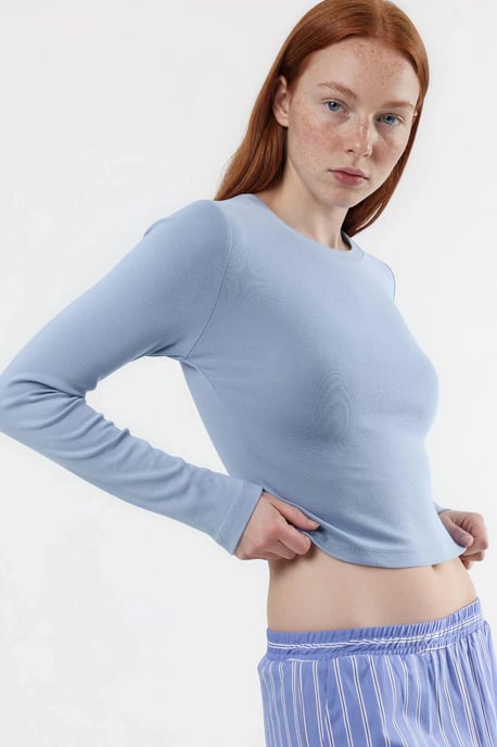 Slim Fit Lange Mouwen Crop Top met Ronde Hals - Image 4