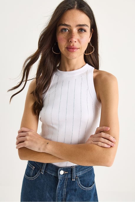 Striped Ribbed Crew Neck Crop Top - Image 3