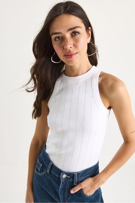 Striped Ribbed Crew Neck Crop Top - Image 4