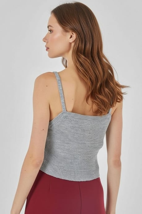 Vierkante Kraag Geribbelde Gebreide Crop Top - Image 3