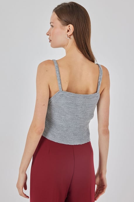 Vierkante Kraag Geribbelde Gebreide Crop Top - Image 6