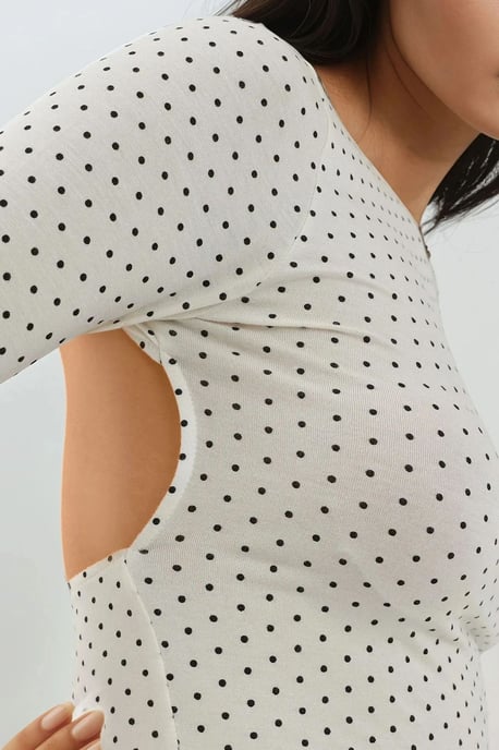 Öppen rygg prickig långärmad åtsittande kort topp - Image 5