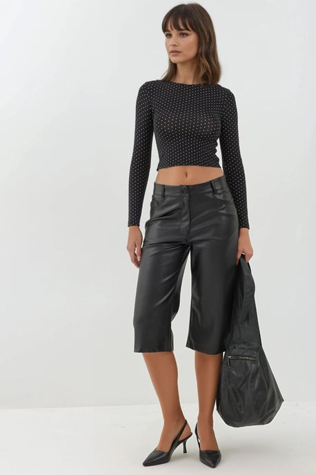 Öppen Rygg Prickig Långärmad Figursydd Cropped Top - Image 4