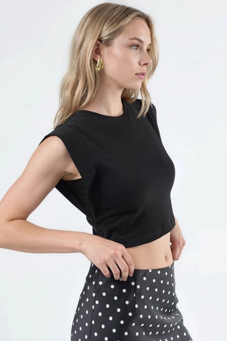 Crew Neck Cotton Blend Sleeveless Crop Top - Image 2