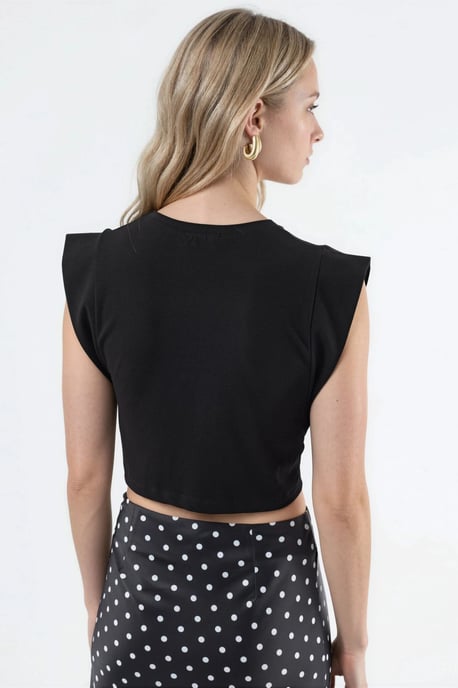 Crew Neck Cotton Blend Sleeveless Crop Top - Image 3