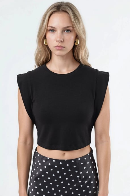 Crew Neck Cotton Blend Sleeveless Crop Top - Image 6