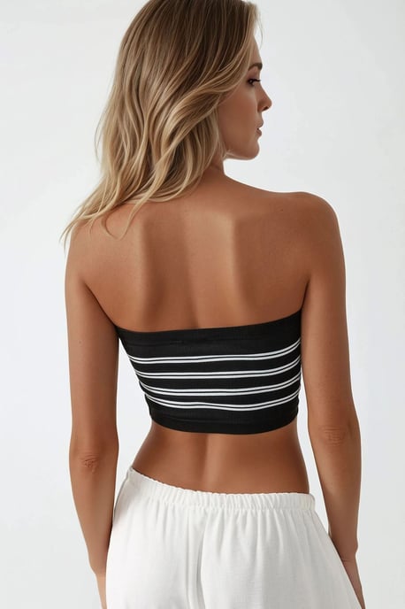 Strapless Striped Ribbed Crop Top - Image 2