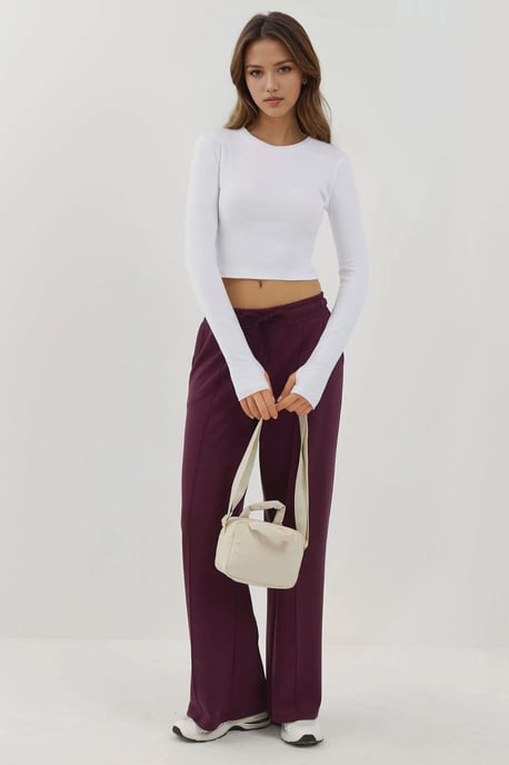 Elastisk Crew Neck Långärmad Crop Top - Image 3