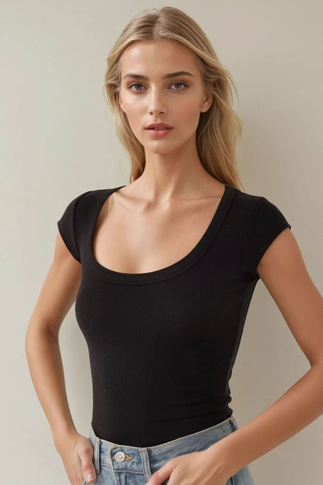 Slim Fit Rundhals Ribbad Crop Top - Image 2