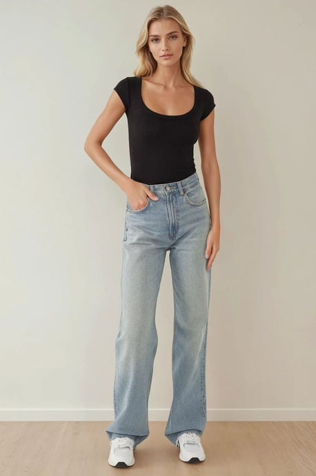 Slim Fit Rundhals Ribbad Crop Top - Image 3