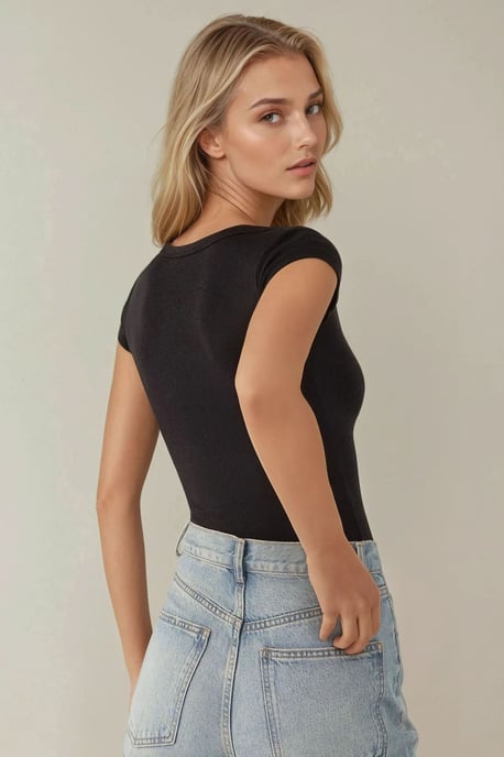Slim Fit Rundhals Ribbad Crop Top - Image 4