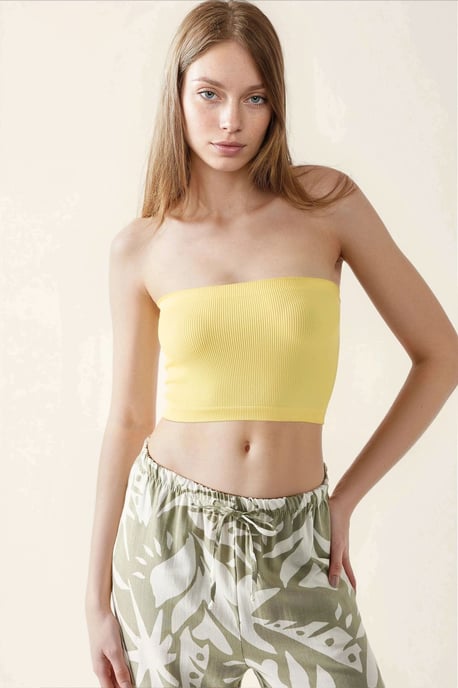 Slim Fit Strapless Geribbelde Crop Top - Image 1