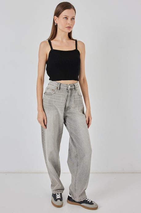 Vierkante Kraag Geribbelde Gebreide Crop Top - Image 2