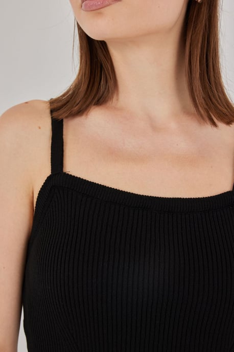 Vierkante Kraag Geribbelde Gebreide Crop Top - Image 5