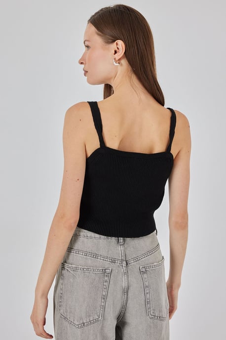 Vierkante Kraag Geribbelde Gebreide Crop Top - Image 6