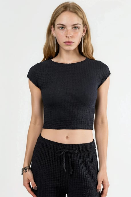 Tajt Texturerad Ribbad Crop Top - Image 5